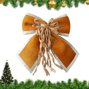 Imagem de Decoração de laços de Natal, dourada vermelha de veludo | Ornamentos de para árvore de Natal | para suprimentos de festa, guirlanda, lareira, interior, exterior, casa, escritório, escola