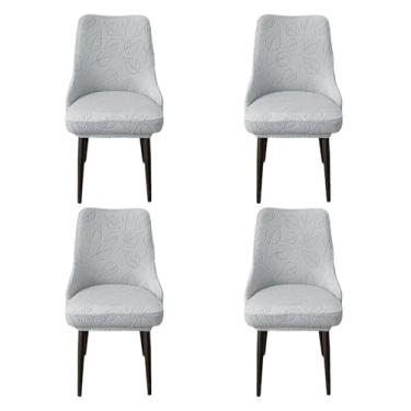 Imagem de Capas para cadeiras de cozinha com encosto alto e braços baixos Capas grossas e curvas para cadeiras de jantar para decoração de sala de estar e jantar,Light gray,4pcs