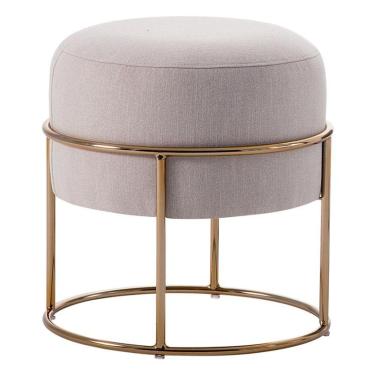 Imagem de Puff Redondo Squillo Pés em Aço Bege Dourado Gran Belo