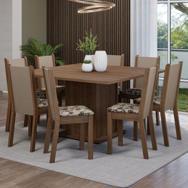 Imagem de Conjunto Sala De Jantar Mesa Tampo De Madeira 8 Cadeiras Rustic/crema/bege Marrom Marisa Madesa Rustic/crema/bege Marrom