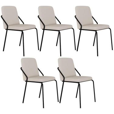 Imagem de Kit 05 Cadeiras Estofada Para Sala De Jantar Loft Preto C01 Linho Areia - Lyam Decor