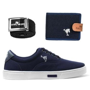 Imagem de Kit Cinto Carteira Sapatenis Masculino Polo Joy Tenis Top, Marinho, 40
