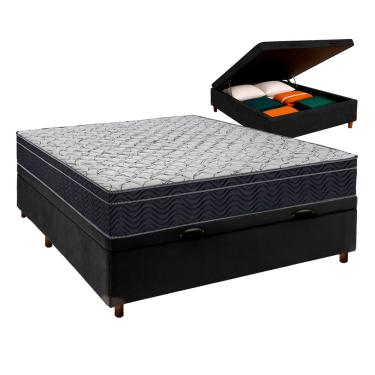 Imagem de Cama Box Bau Preto e Colchão Casal Airtech 150 Ortobom