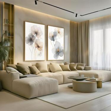 Imagem de Conjunto 2 Quadros Decorativos com Moldura Caixa Floral Claro  para Sa