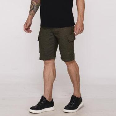 Imagem de Bermuda Masculina Cargo Sarja Elástica Bolsos Laterais Casual Confortável-Masculino