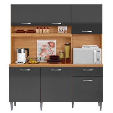 Imagem de Kit Cozinha Compacta 6 Portas Siena 160 Cm Cinamomo Grafite Armoveis