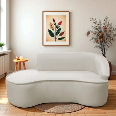 Imagem de Divã Recamier Curvo Sala De Estar Recepção Marrocos 200cm Lado Esquerdo Linho Bege