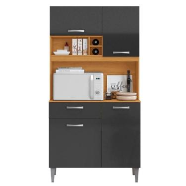 Imagem de Kit Cozinha Compacta 4 Portas Malva Roma 91 Cm Cinamomo Grafite Armoveis