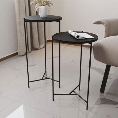 Imagem de Mesa Lateral Redonda Áquila Preta Tampo Preto - Cor: Preto
