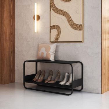 Imagem de Sapateira Banco 90cm Orgânico Pé Metal Luna Preto