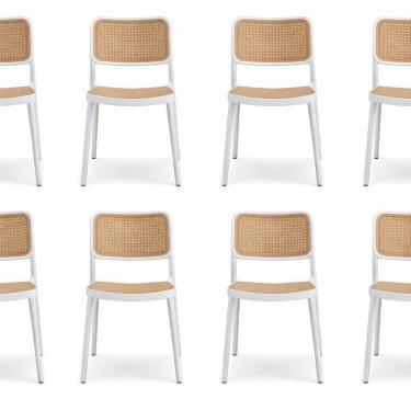 Imagem de Kit com 8 Cadeiras para Sala de Jantar Mera Branco/Bege