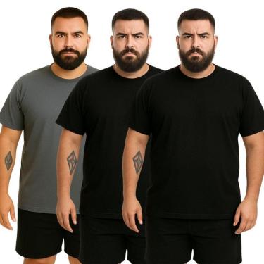 Imagem de Kit 3 Camisetas Masculina Plus Size Lisa Algodão Premium-Masculino