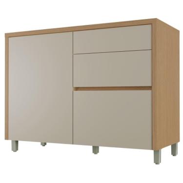 Imagem de Balcão Gabinete De Cozinha 1,20m 1 Porta 3 Gavetas 100% Mdf Cléo Madeirado/off White Ne...