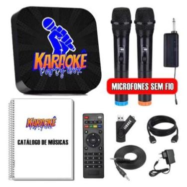Imagem de Karaoke Party Box Profissional Preto 2 Microfone com Fio de 2000 Músic