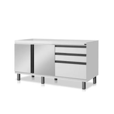 Imagem de Gabinete Cozinha MDF 1,44m Elegance Com 6 Pés Pré-Montado Cor:Branco -