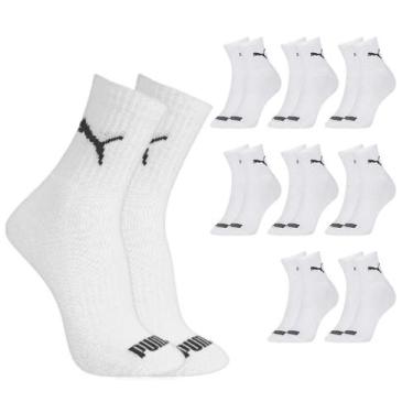 Imagem de Kit 9 Pares Meias Puma Cano Médio Adulto Algodão Original, Branco, 34/