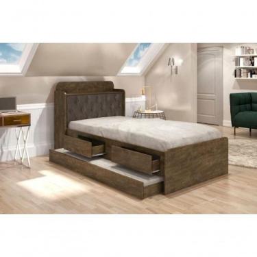 Imagem de Cama Tamires Solteiro 0,88cm Com Auxiliar Castanho Com Capitonê Nogal 