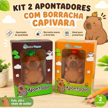 Imagem de Kit 2 Apontadores Capivara com Borracha PVC Escolar Infantil Fofo - No