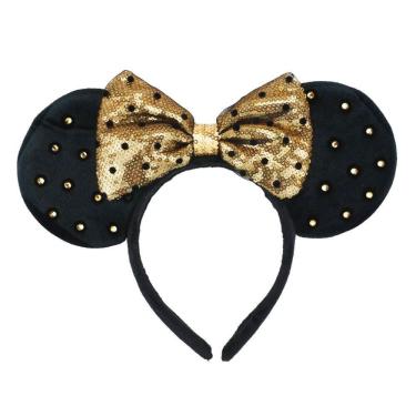 Imagem de Tiara Infantil Orelhas Minnie Disney em Poliéster e Plástico 20cm X 26cm 1 Unidade Laço Dourado Taimes