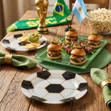 Imagem de Kit Petisqueira Campo E Pratos Bola Futebol De Vidro Premium - Dela Ho