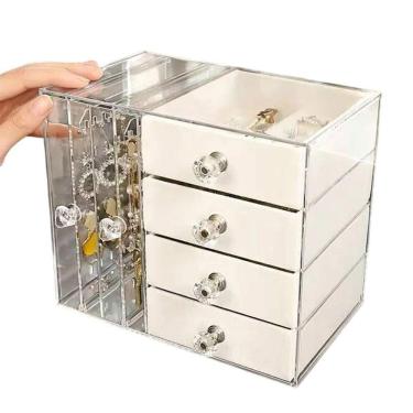 Imagem de Porta Joias BSL3923 4 Gavetas Acrílico Expositor Brinco Anel Pulseira Bege Leva Pra Casa
