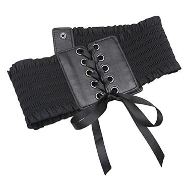 Imagem de Generic Cinto de espartilho boho para mulheres cinto de elasticidade largo com borla elástico acessórios rendas para vestidos de festa de cosplay feminino de, Preto