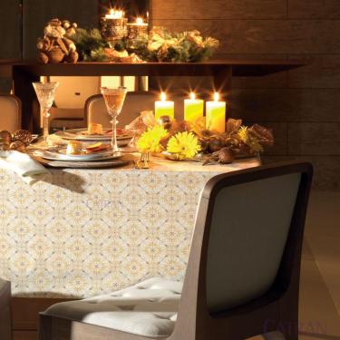 Imagem de Toalha de Mesa Quadrada Natal Vitral Dourada - Karsten