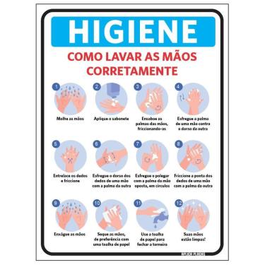 Imagem de Placa Sinalização Higiene - Como Lavar as Mãos Corretamente