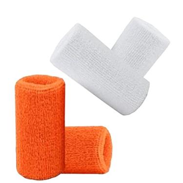 Imagem de Munhequeira Toalha Grande 15 cm pack 2 Pares cores Laranja e Branca