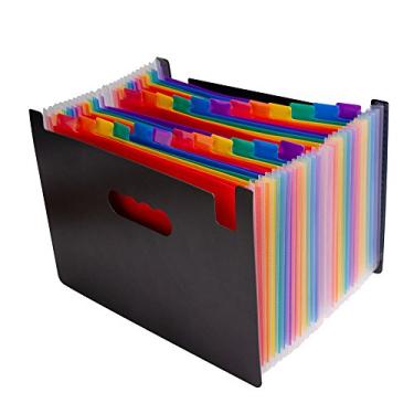 Imagem de Organizador de arquivos acordeão, pasta de arquivo expansível de 13/24 bolsos com borda de tecido, caixa de arquivamento portátil, pastas sanfonadas de mesa, organizador de recibos de papel colorido de plástico