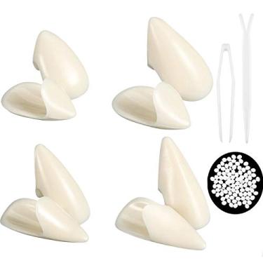 Imagem de Set of 8 Vampire Teeth Fangs Halloween Party Cosplay Dentures Prop Decoration 4 Size Horror False Teeth Fake Teeth Prop with Tooth Pellets Installation Tools Instruction for Halloween Costume Party