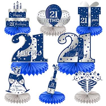 Imagem de Kauayurk - 8 Peças de Decoração de Mesa de Aniversário de 21 Anos, Azul e Prata, Mesa de Aniversário de 21 Anos