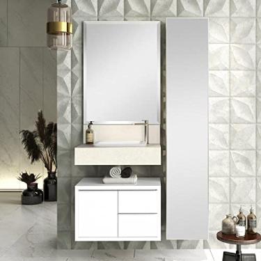 Imagem de Conjunto para Banheiro com Espelho, Gabinete e Bancada Porcelanato com Cuba Esculpida Pró 60cm Bumi Branco