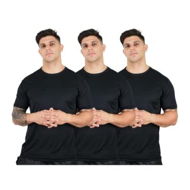 Imagem de Kit 3 Camisetas Dry Fit Premium Básica Academia Esporte UV50 Cor:3 Pretas;Tamanho:M