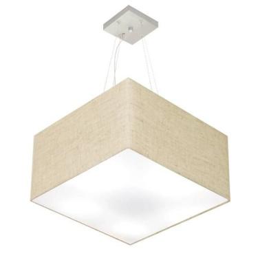 Imagem de Lustre Pendente Quadrado Cúpula Tecido 30/60x60 cm, Vivare Iluminação, Pendente4199 RST, Rustico Bege, Grande