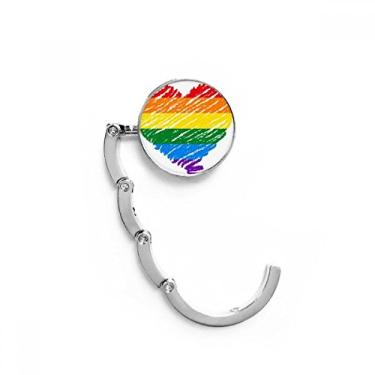 Imagem de Arco-íris Gay Coração LGBT Gancho de mesa com fecho decorativo, gancho dobrável