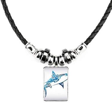 Imagem de DIYthinker Colar de peixe de biologia de tubarão oceano azul joia Torque pingente de corda de couro