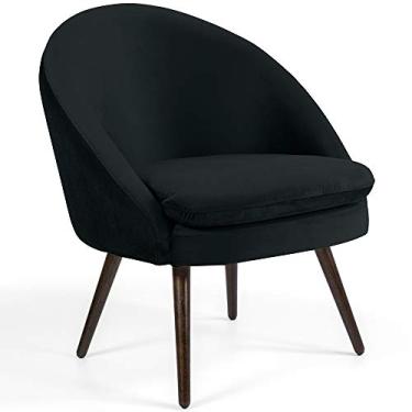 Imagem de Poltrona Decorativa Fixa Pés Palito Rafa D02 Veludo Preto C-300 - Lyam Decor