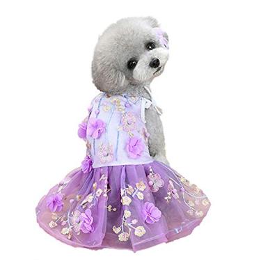 Imagem de SEIS Vestido de renda floral para cães com suspensório de gato e princesa tutu floral e laço roupas para filhotes de cachorro saia bordada para gatos, cachorrinho de pelúcia, cães pequenos e médios
