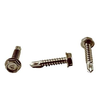 Imagem de Inoxidável #10 (1/2" a 1-1/2" Comprimentos na listagem) Cabeça de Arruela Hex Folha de perfuração de metal Parafusos de Tek com Ponta de Broca, 410 Aço Inoxidável, Auto Perfurador, 100 Peças (#10 x 3/4), #10 x 1 inch