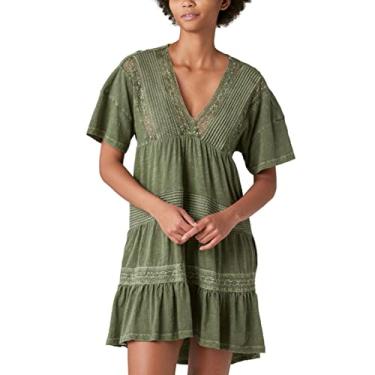 Imagem de Lucky Brand Minivestido feminino com decote em V, Oliva empoeirada, PP
