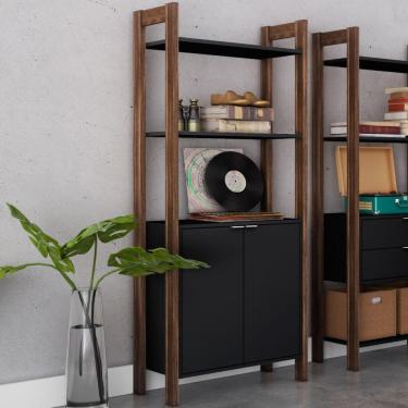 Imagem de Armário Alto Multiuso 2 Portas e 5 Prateleiras Preto/Nogal