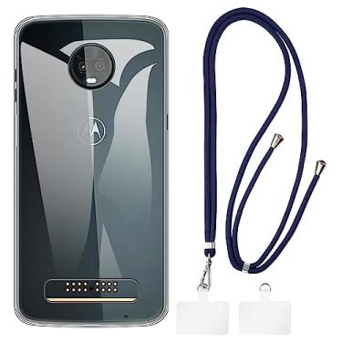 Imagem de Shantime Capa Motorola Moto Z3 Play + cordões universais para celular, pescoço/alça macia de silicone TPU capa protetora para Motorola Moto Z3 (6 polegadas)