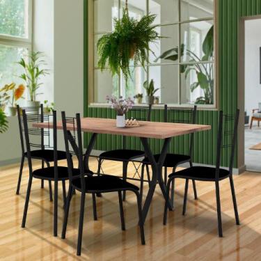 Imagem de Jogo Mesa De Cozinha Com 6 Cadeiras Preto Fang Shop Jm