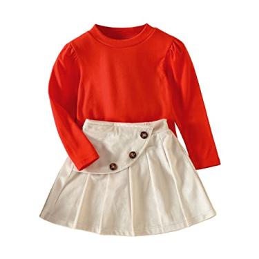 Imagem de Presente para menina de 3 meses de idade manga vermelha camiseta tops botões saias plissadas 2 peças roupas de princesa roupas (vermelho, 1-2 anos)