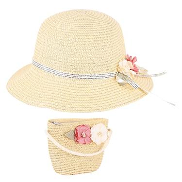Imagem de OFFSCH 1 Conjunto saco de chapéu de palha infantil chapéu de verão infantil saco de armazenamento de palha chapéu de sol saco de palha infantil bolsa de praia proteção visor solar