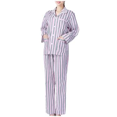 Imagem de CALLARON 1 Conjunto pijamas masculinos batas de parto para hospital pijama feminino vestidos roupas hospitalares para mulheres pijama de algodão listra bata de paciente corar definir xxl
