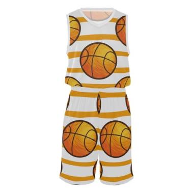 Imagem de Camiseta de basquete juvenil e shorts de basquete grunge esportes cinza verde basquete Jersey vestidos para mulheres, Listras laranjas de basquete, M