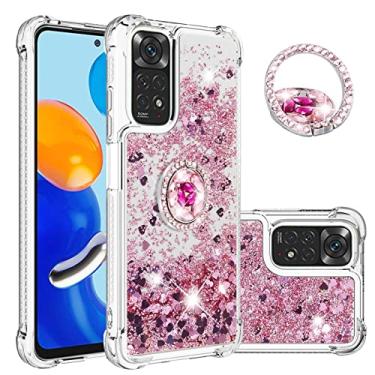Imagem de CCSmall Capa para Xiaomi Redmi Note 11 4G transparente com glitter para mulheres, areia movediça líquida fluida brilhante capa com anel de diamante Kickstand capa para Redmi Note 11 4G/Note 11S 4G LSZ