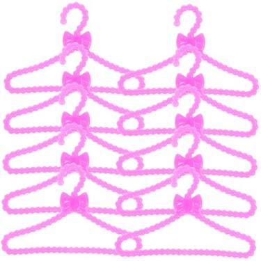 Imagem de Amosfun 100 Unidades mini cabide de boneca cabides terno rosa decoração metálica mobília cabide seco para roupa de boneca porta roupa de boneca garota escorredor lar bebê